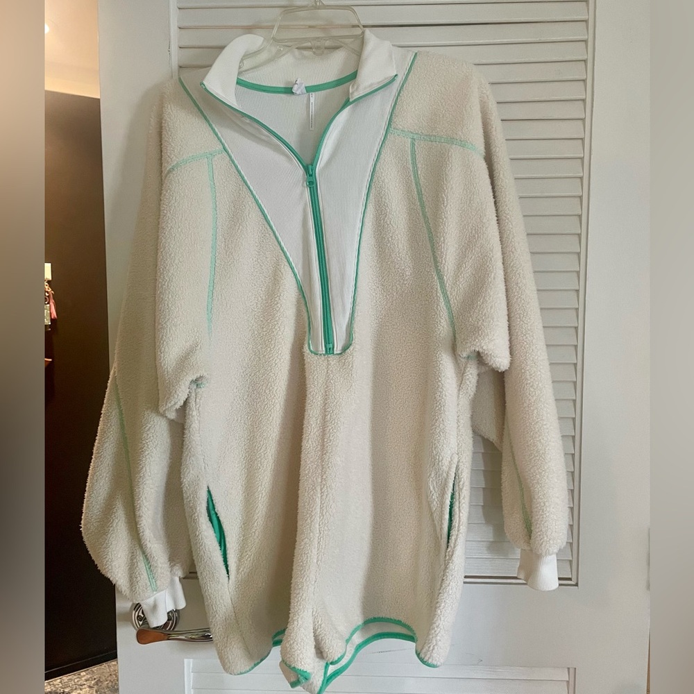 Urban Outfitters Cream and Green Fleece Jumpsuit